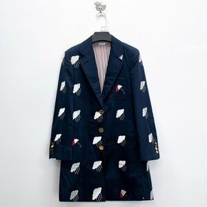 Authentic Thom Browne Navy Raincoat with Cloud and Umbrella Design